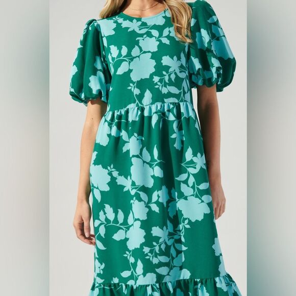 Sugarlips Aruba Floral Papillon Puff Sleeve Midi Dress | Xsmall - Picture 4 of 10